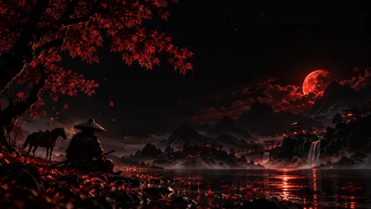 Blood Moon Ronin, dark desktop wallpaper