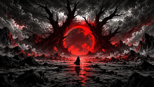 Blood Moon Tree, dark desktop wallpaper