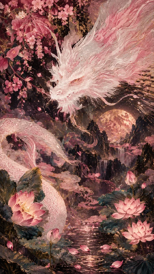 Blossom Dragon, pink phone wallpaper