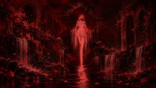 Crimson Falls, dark desktop wallpaper