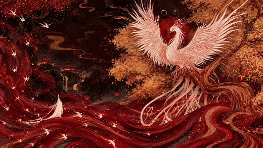 Crimson Phoenix, dark desktop wallpaper
