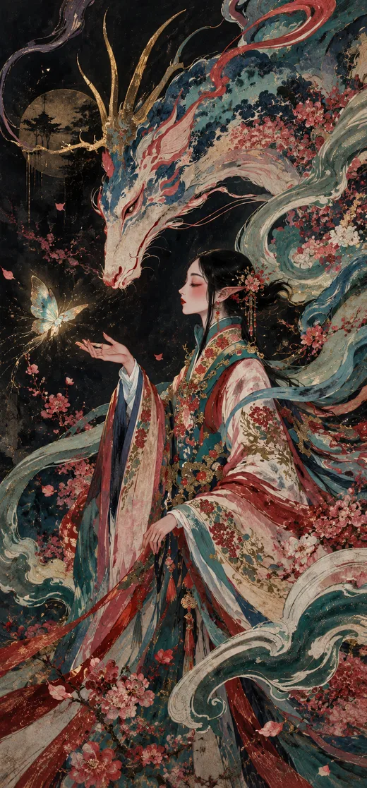 Dragon and the Butterfly, vintage phone wallpaper