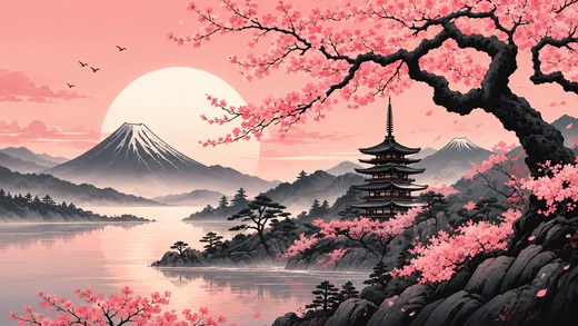 Fuji in Bloom, pink desktop wallpaper