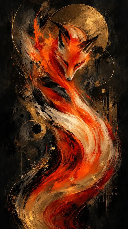 Golden Moon Fox, abstract phone wallpaper