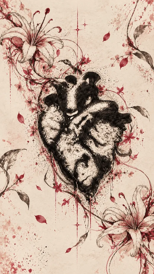 Ink Heart in Bloom, vintage phone wallpaper