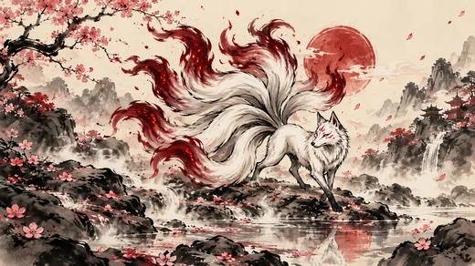 Ink Kitsune, vintage desktop wallpaper