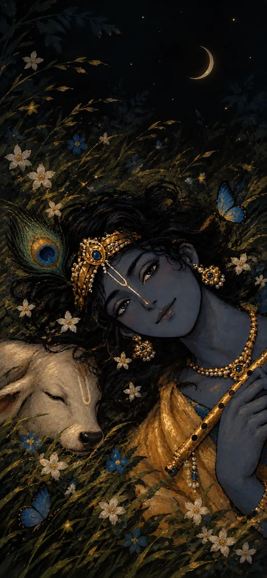 Krishna in the Meadow, nature phone wallpaper
