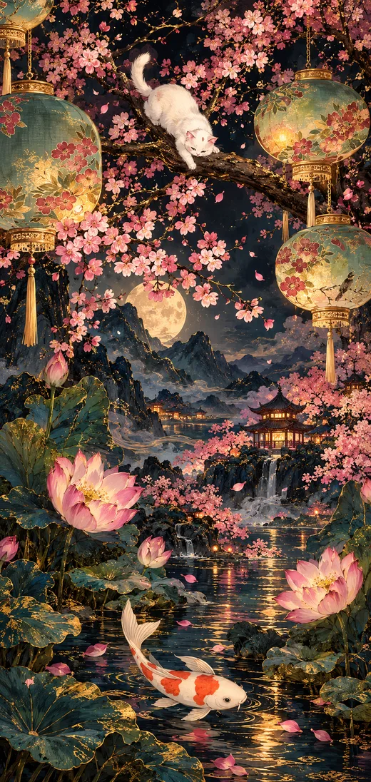 Lantern Cat, cute phone wallpaper