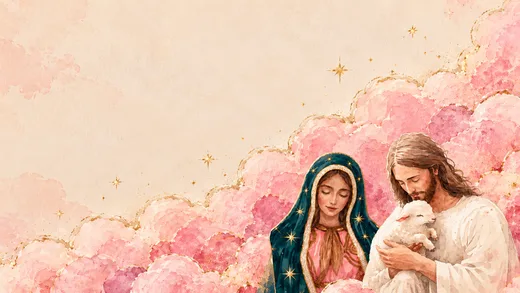 Mary and the Lamb, pink desktop wallpaper