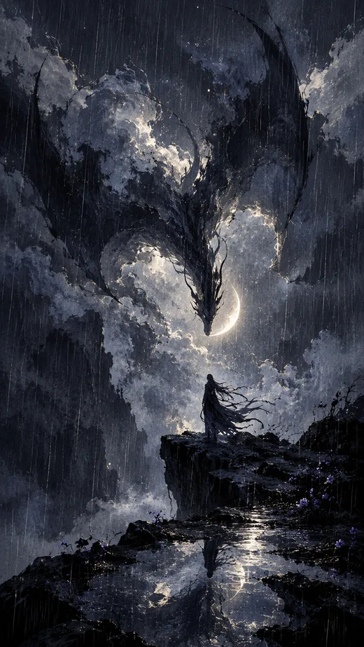 Moon Dragon Storm, dark phone wallpaper