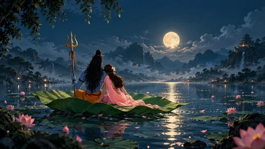 Moonlit Lotus Lake, nature desktop wallpaper