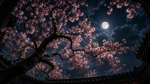 Moonlit Sakura, nature desktop wallpaper