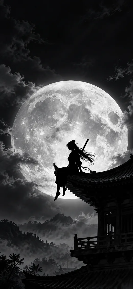 Moonlit Swordswoman, dark phone wallpaper