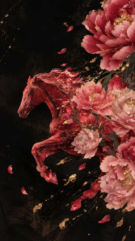 Peony Stallion at Midnight, pink phone wallpaper