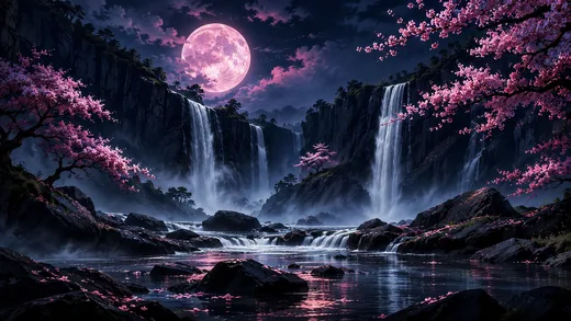 Pink Moon Falls, nature desktop wallpaper