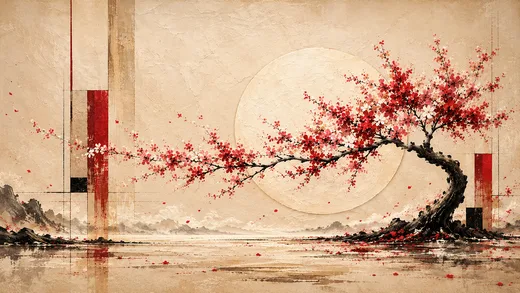 Plum Blossom Moon, minimal desktop wallpaper