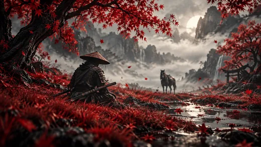 Red Maple Ronin, dark desktop wallpaper