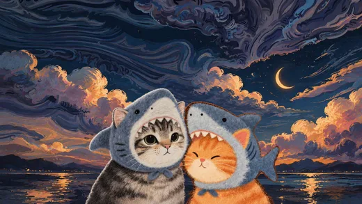 Shark Hoodie Cats, cute desktop wallpaper