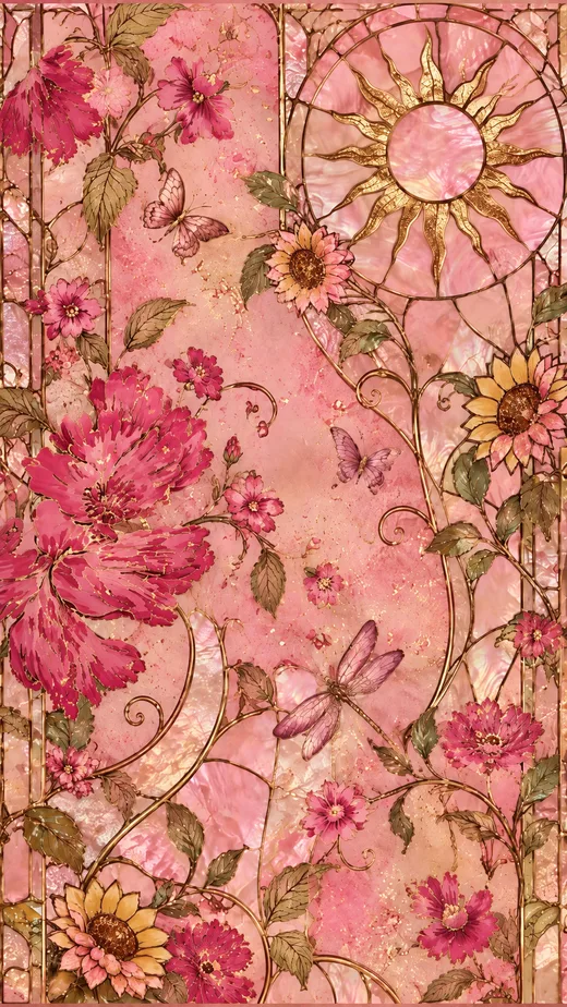 Stained Glass Bloom, pink phone wallpaper