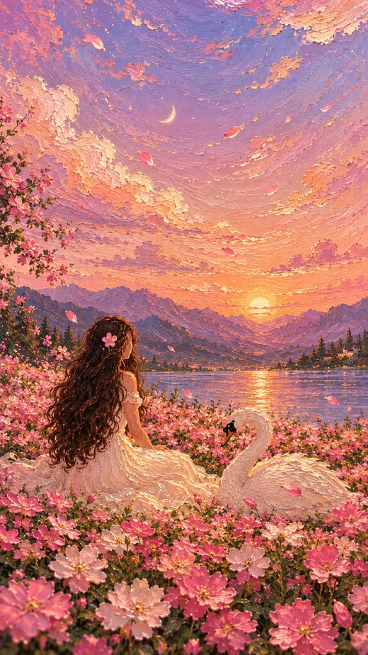 Swan Lake Sunset, pink phone wallpaper