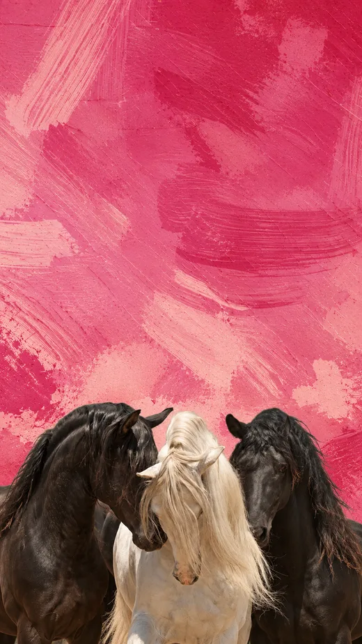 Three Horses in Pink, pink phone wallpaper
