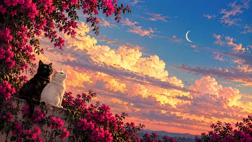 Two Cats, One Sunset, cute desktop wallpaper